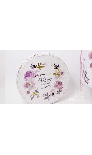 Trusou botez cu flori roz si mov Purple Flowers 5